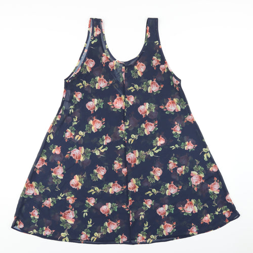 Chaslyn Womens Blue Floral Polyester A-Line Size S Scoop Neck Pullover
