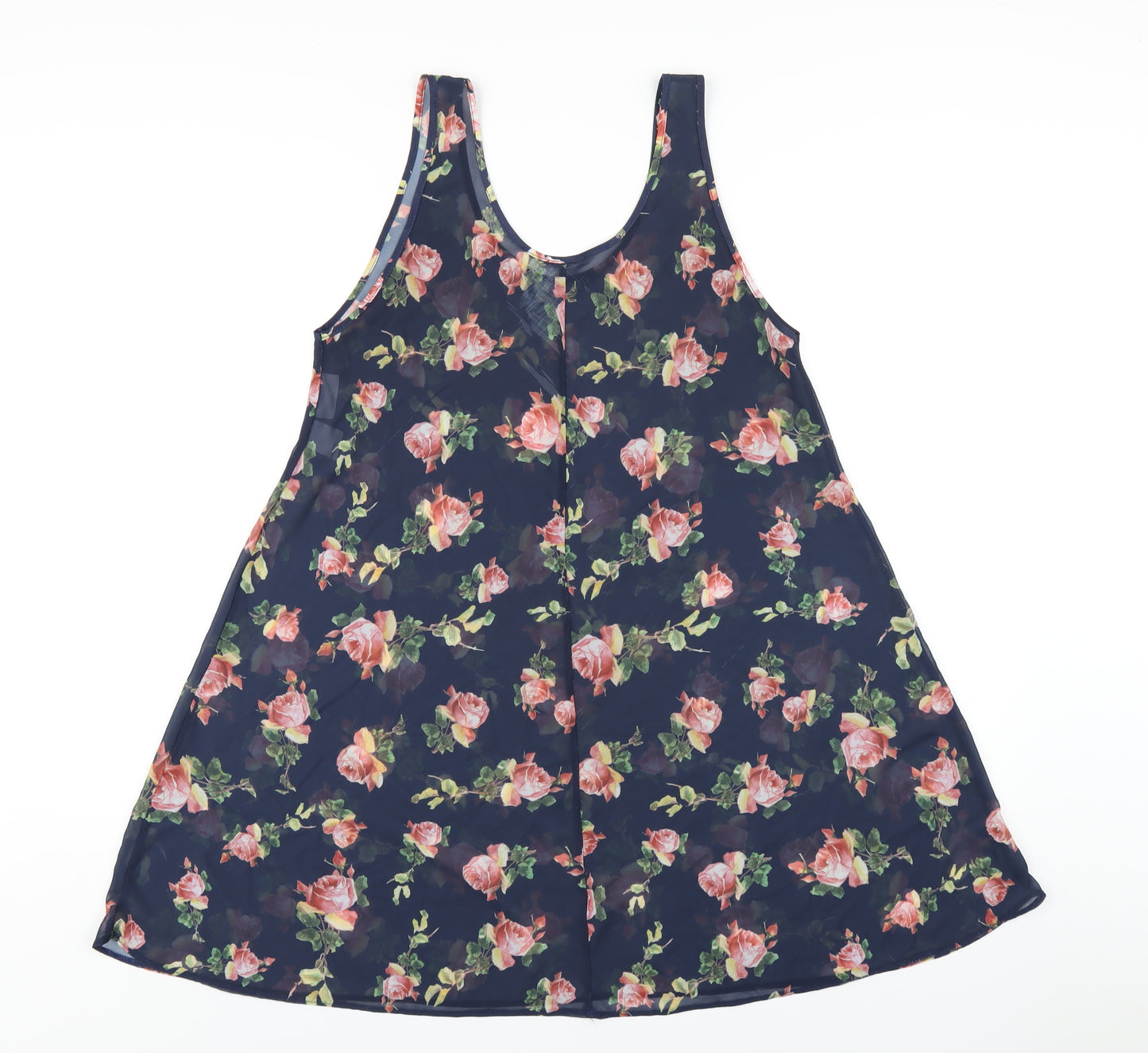 Chaslyn Womens Blue Floral Polyester A-Line Size S Scoop Neck Pullover