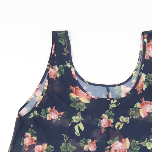 Chaslyn Womens Blue Floral Polyester A-Line Size S Scoop Neck Pullover