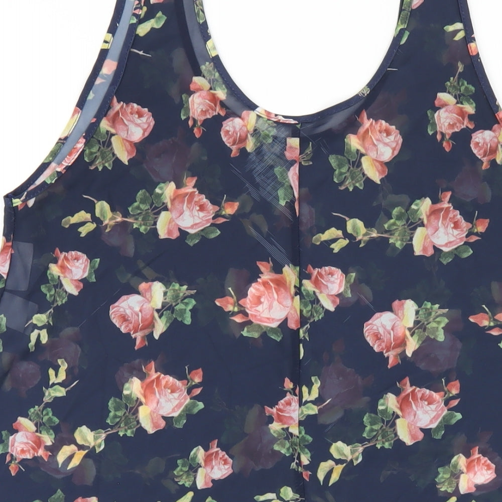 Chaslyn Womens Blue Floral Polyester A-Line Size S Scoop Neck Pullover