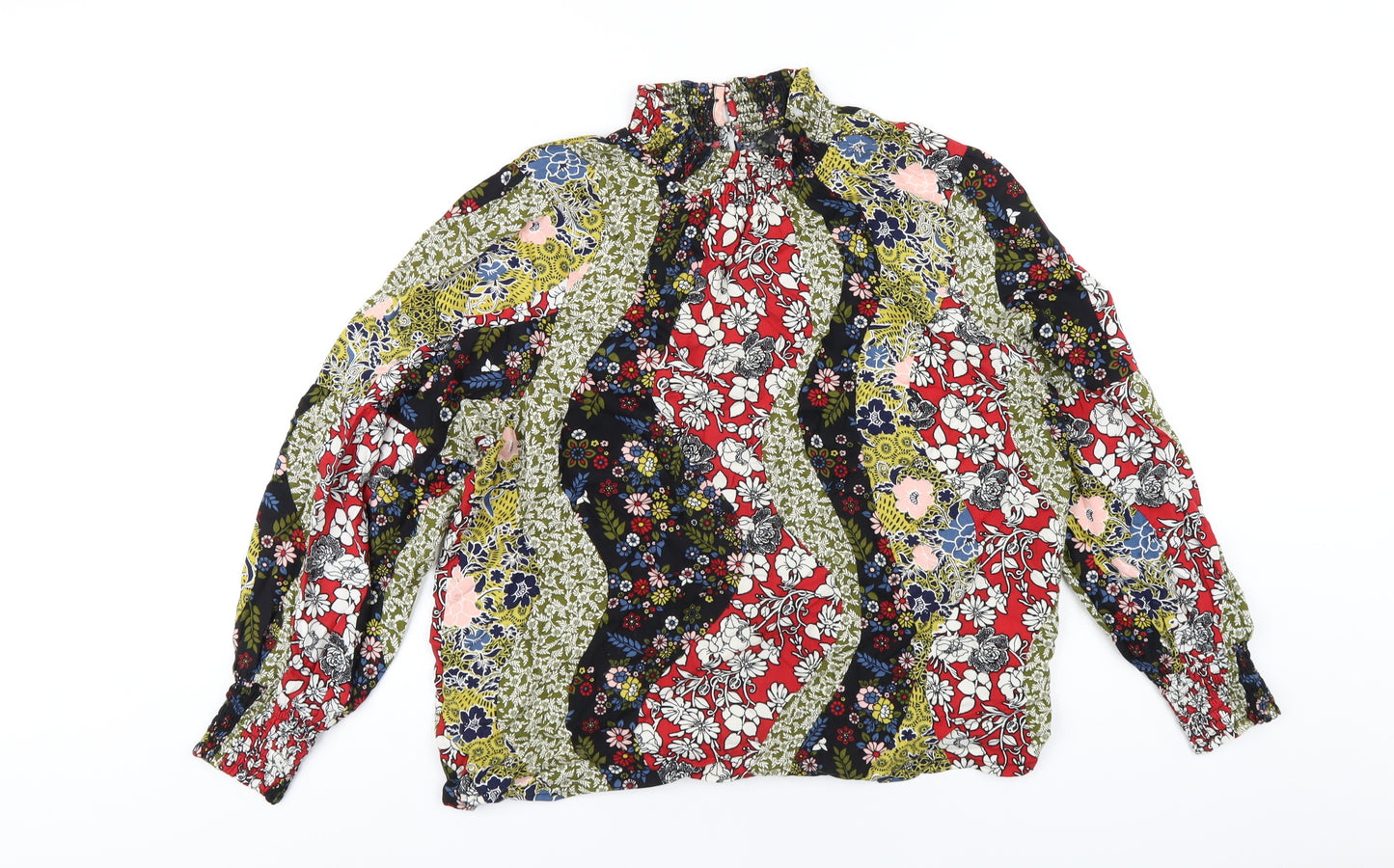 M&Co Womens Multicoloured Geometric Viscose Basic T-Shirt Size 16 High Neck