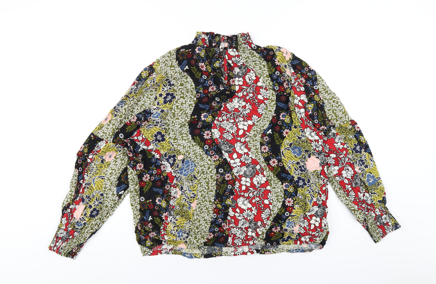 M&Co Womens Multicoloured Geometric Viscose Basic T-Shirt Size 16 High Neck