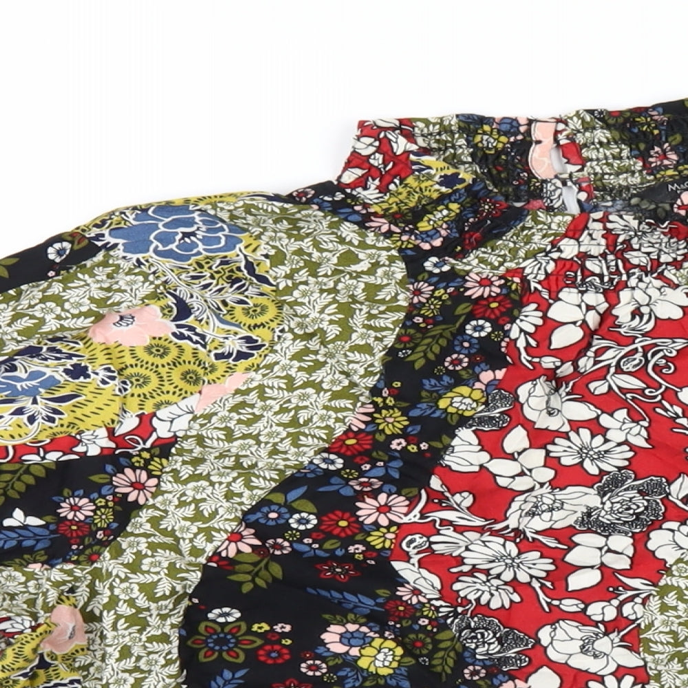 M&Co Womens Multicoloured Geometric Viscose Basic T-Shirt Size 16 High Neck