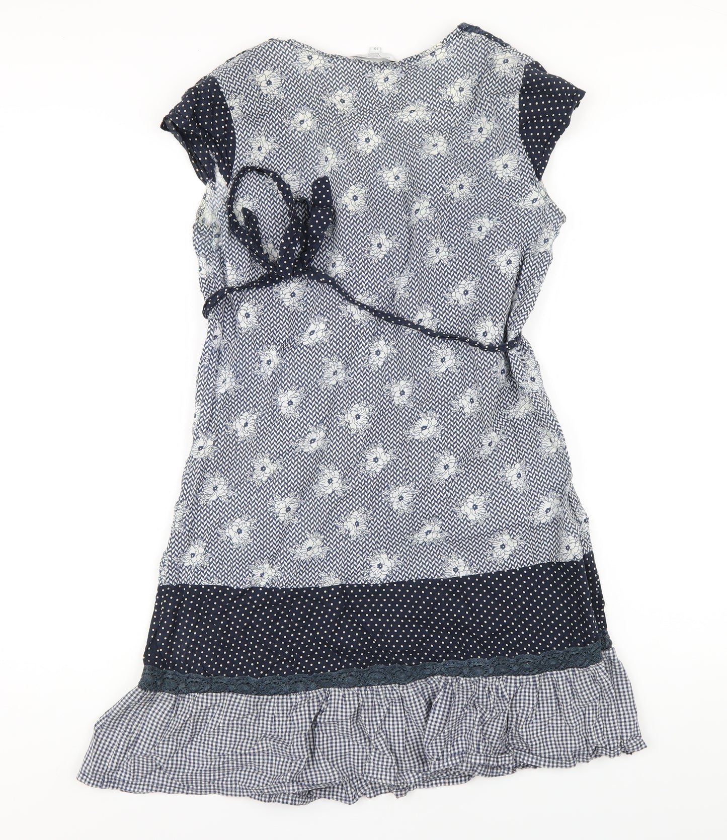 New Look Womens Blue Geometric Cotton A-Line Size 10 Square Neck Pullover