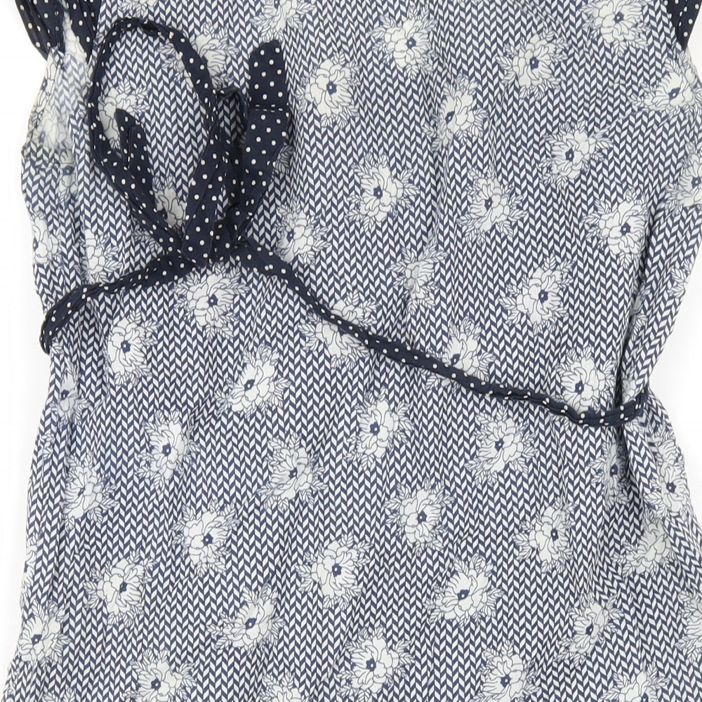 New Look Womens Blue Geometric Cotton A-Line Size 10 Square Neck Pullover