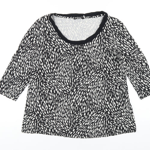 Marks and Spencer Womens Black Geometric Viscose Basic T-Shirt Size 16 Scoop Neck