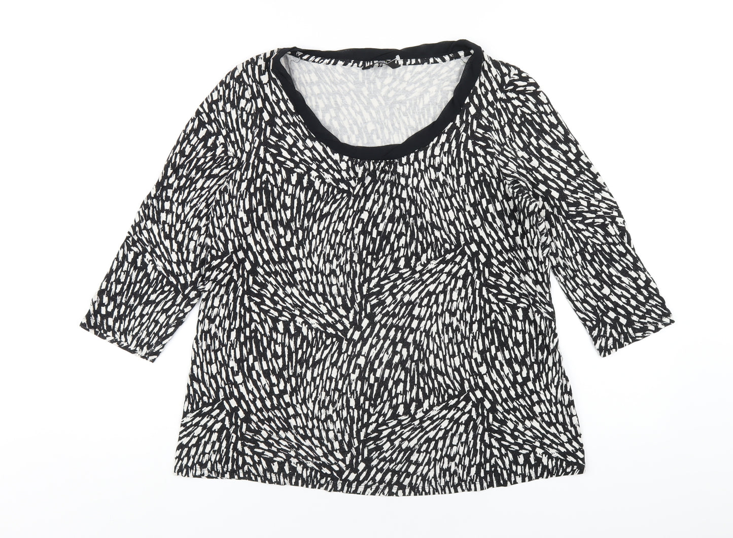 Marks and Spencer Womens Black Geometric Viscose Basic T-Shirt Size 16 Scoop Neck