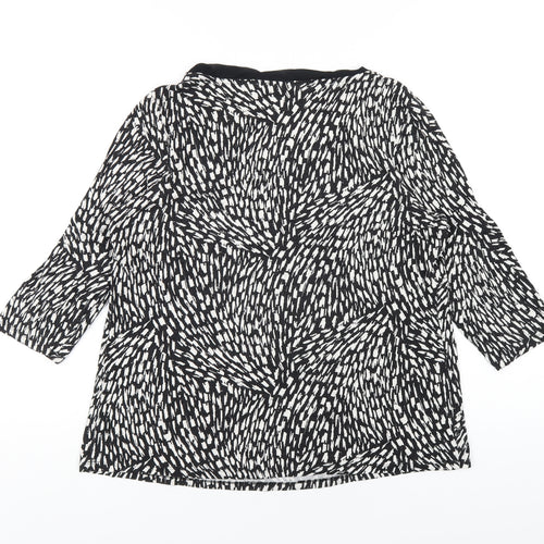 Marks and Spencer Womens Black Geometric Viscose Basic T-Shirt Size 16 Scoop Neck