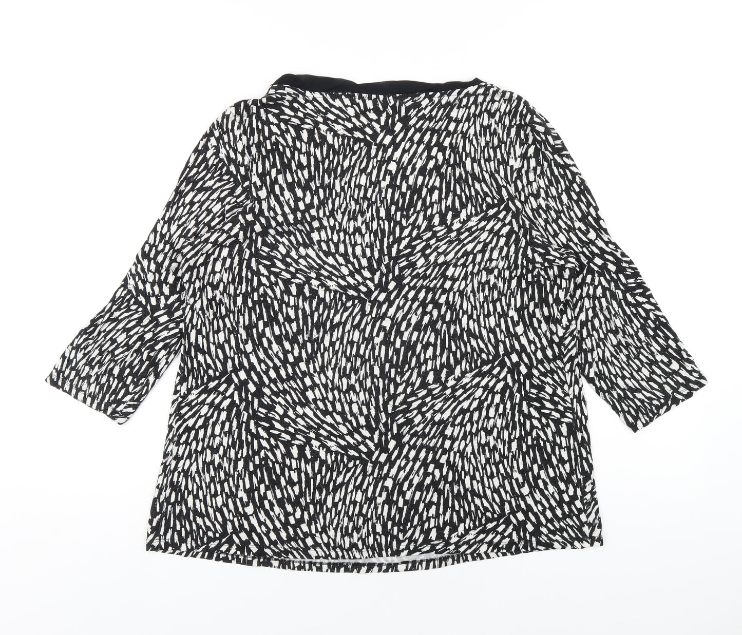 Marks and Spencer Womens Black Geometric Viscose Basic T-Shirt Size 16 Scoop Neck