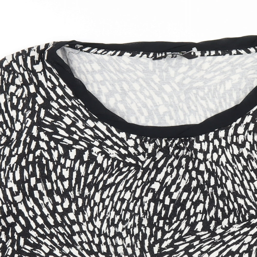 Marks and Spencer Womens Black Geometric Viscose Basic T-Shirt Size 16 Scoop Neck