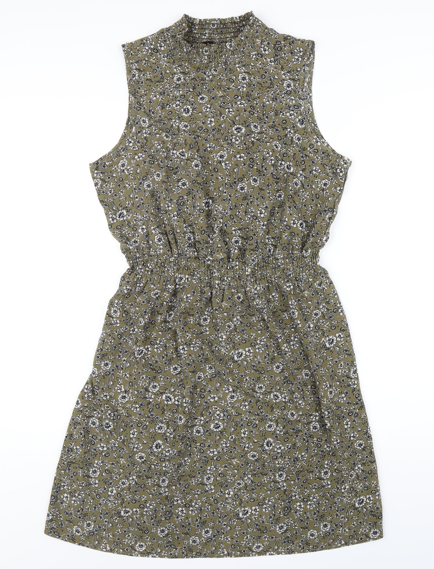 New Look Womens Green Floral Polyester A-Line Size 12 Mock Neck Pullover