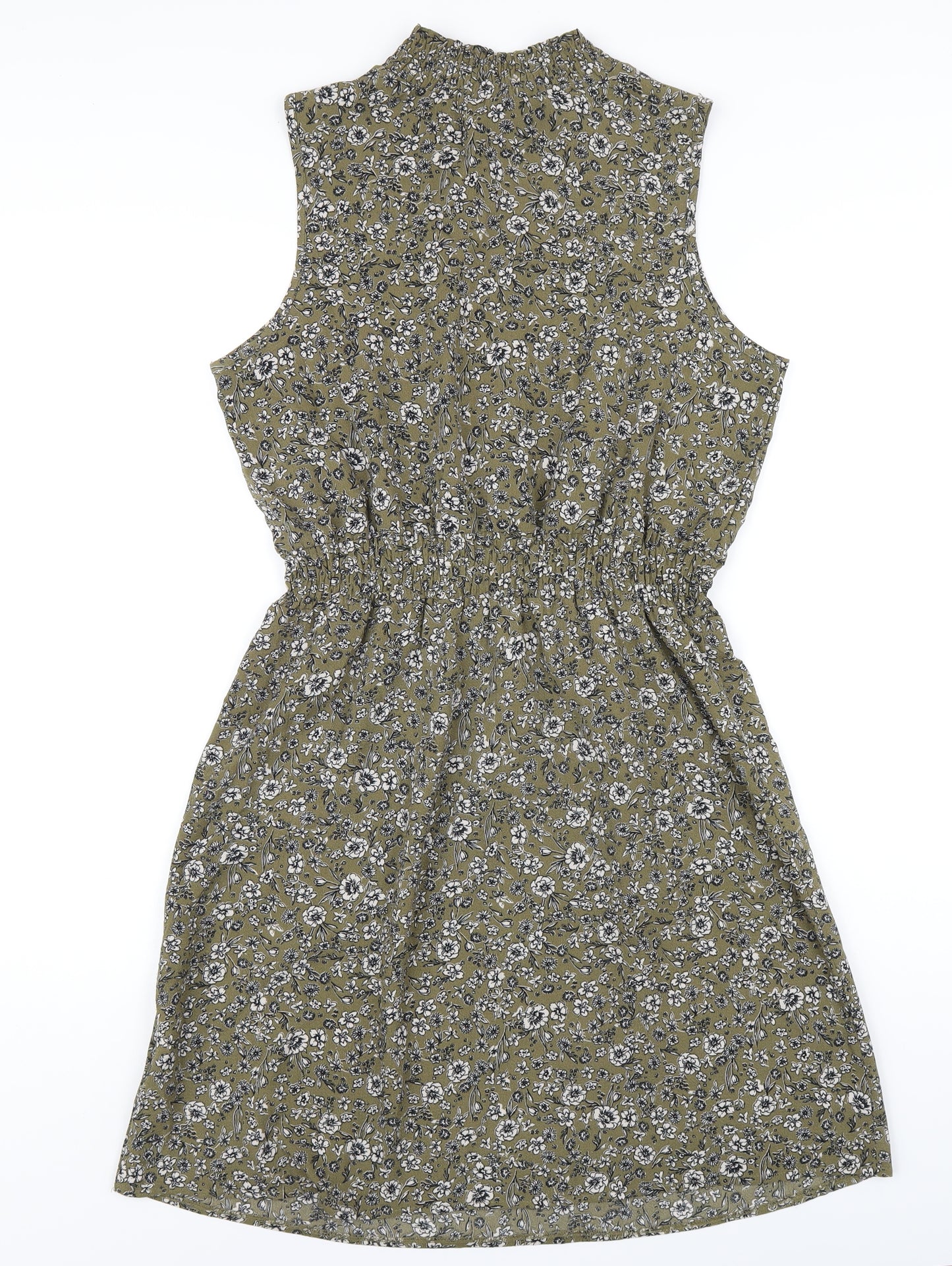 New Look Womens Green Floral Polyester A-Line Size 12 Mock Neck Pullover