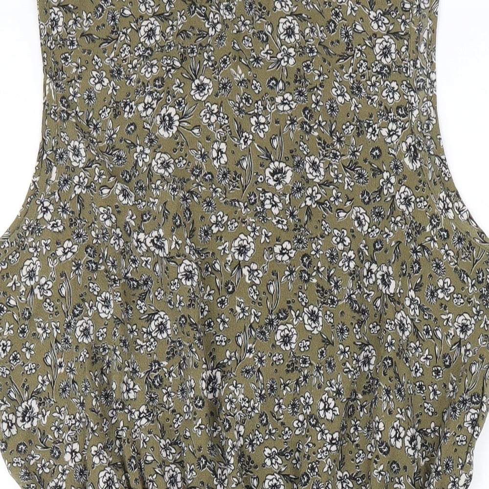 New Look Womens Green Floral Polyester A-Line Size 12 Mock Neck Pullover