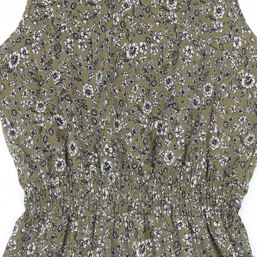 New Look Womens Green Floral Polyester A-Line Size 12 Mock Neck Pullover