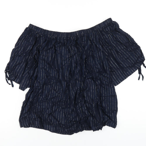 NEXT Womens Blue Striped Viscose Basic T-Shirt Size 10 Off the Shoulder