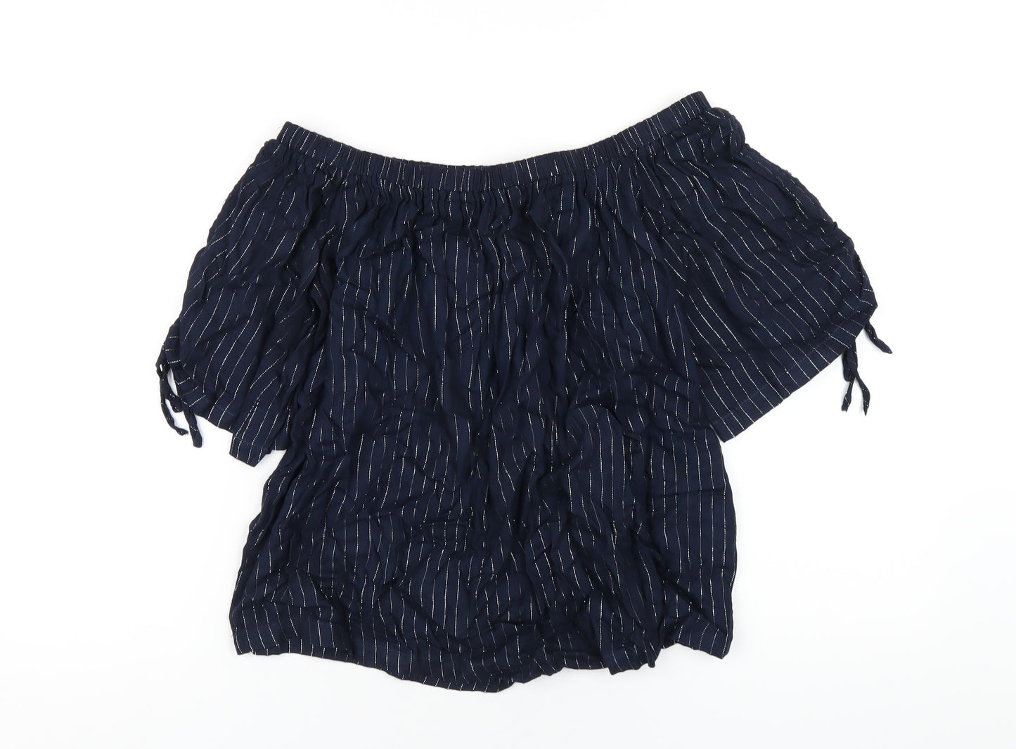 NEXT Womens Blue Striped Viscose Basic T-Shirt Size 10 Off the Shoulder