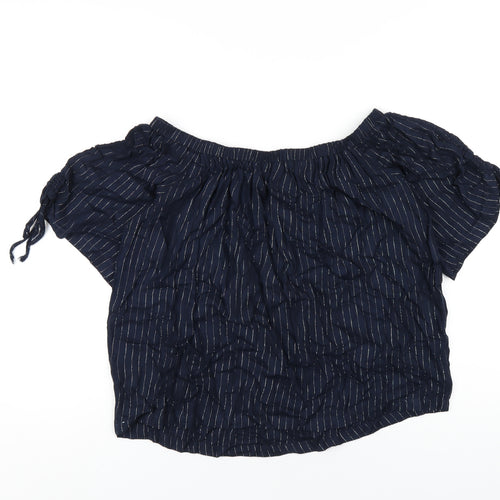 NEXT Womens Blue Striped Viscose Basic T-Shirt Size 10 Off the Shoulder