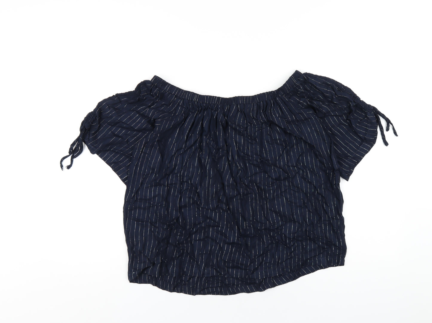 NEXT Womens Blue Striped Viscose Basic T-Shirt Size 10 Off the Shoulder