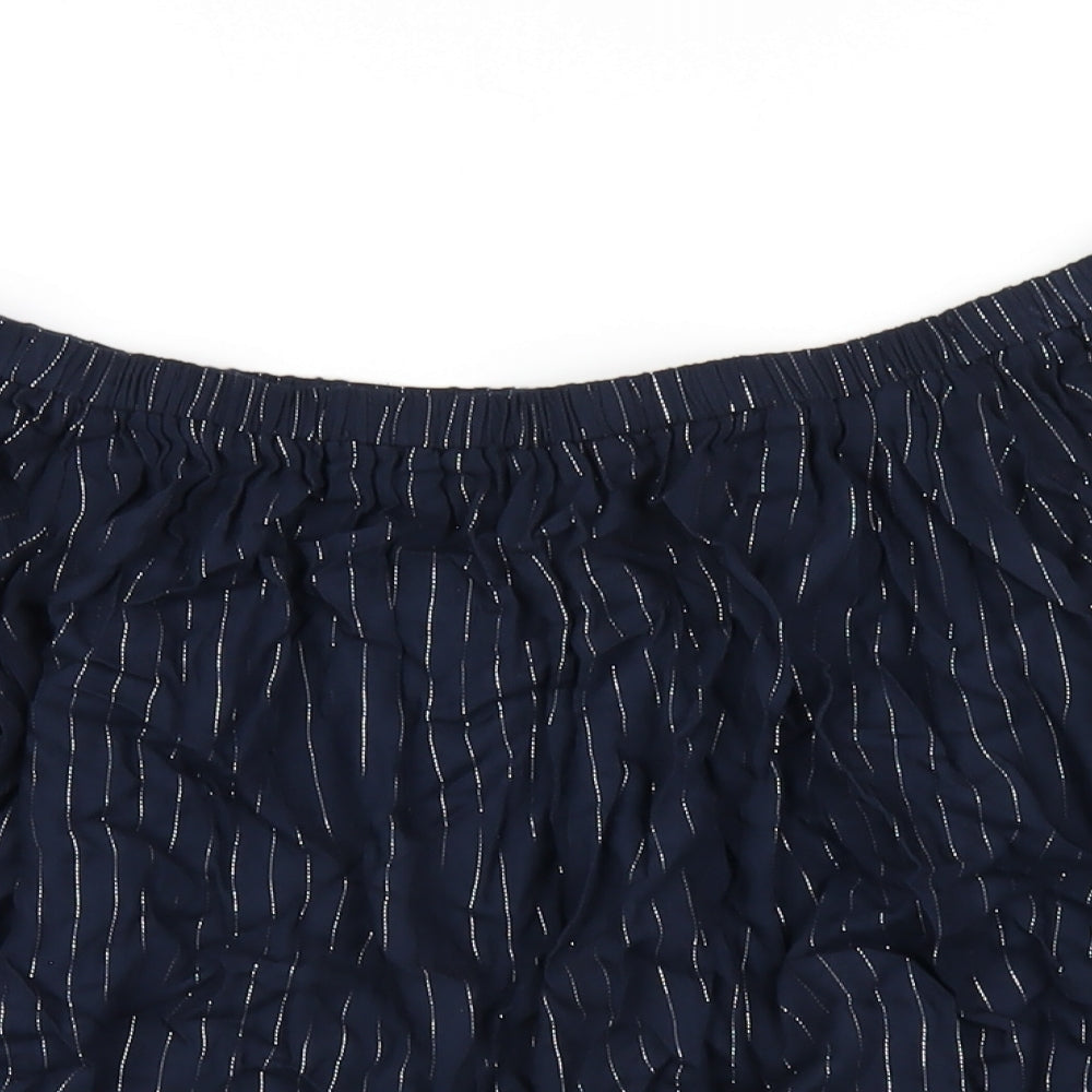 NEXT Womens Blue Striped Viscose Basic T-Shirt Size 10 Off the Shoulder