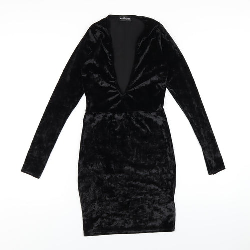 PRETTYLITTLETHING Womens Black Polyester Bodycon Size 8 V-Neck Pullover