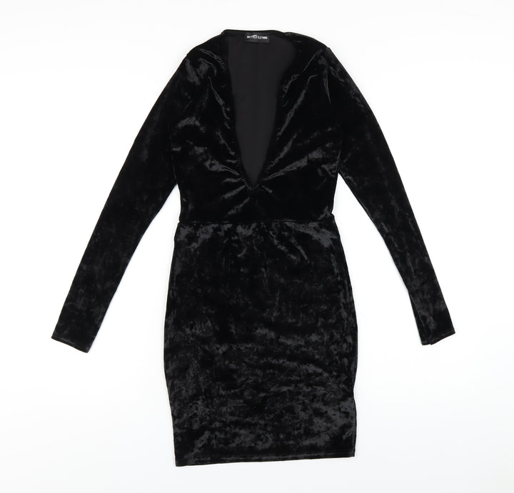 PRETTYLITTLETHING Womens Black Polyester Bodycon Size 8 V-Neck Pullover
