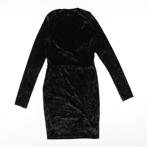 PRETTYLITTLETHING Womens Black Polyester Bodycon Size 8 V-Neck Pullover