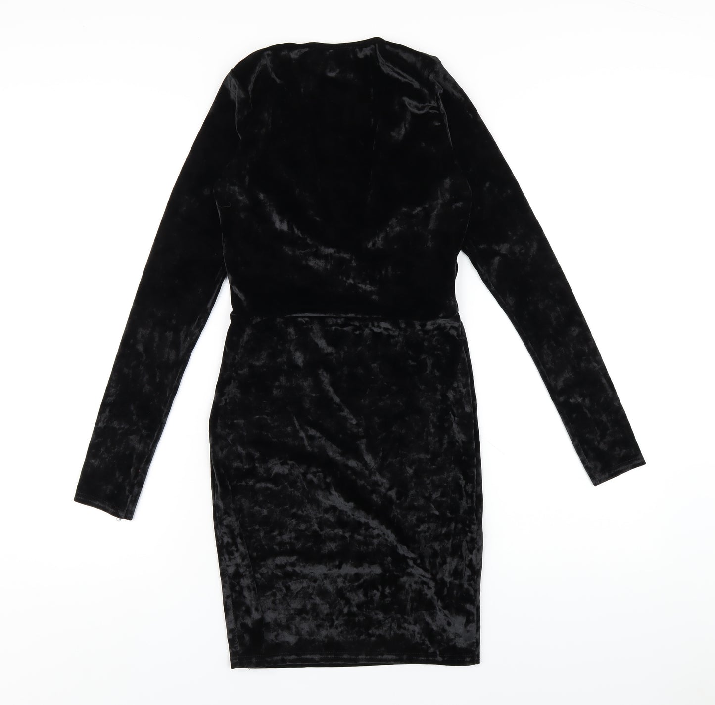 PRETTYLITTLETHING Womens Black Polyester Bodycon Size 8 V-Neck Pullover