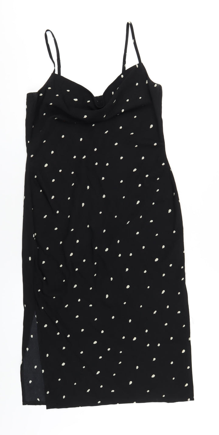 Nasty Gal Womens Black Polka Dot Polyester Bodycon Size 12 Cowl Neck Zip