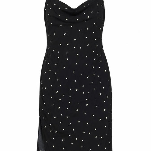 Nasty Gal Womens Black Polka Dot Polyester Bodycon Size 12 Cowl Neck Zip
