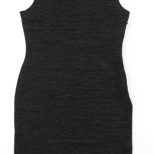Monsoon Womens Black Striped Polyester Bodycon Size 10 Scoop Neck Zip