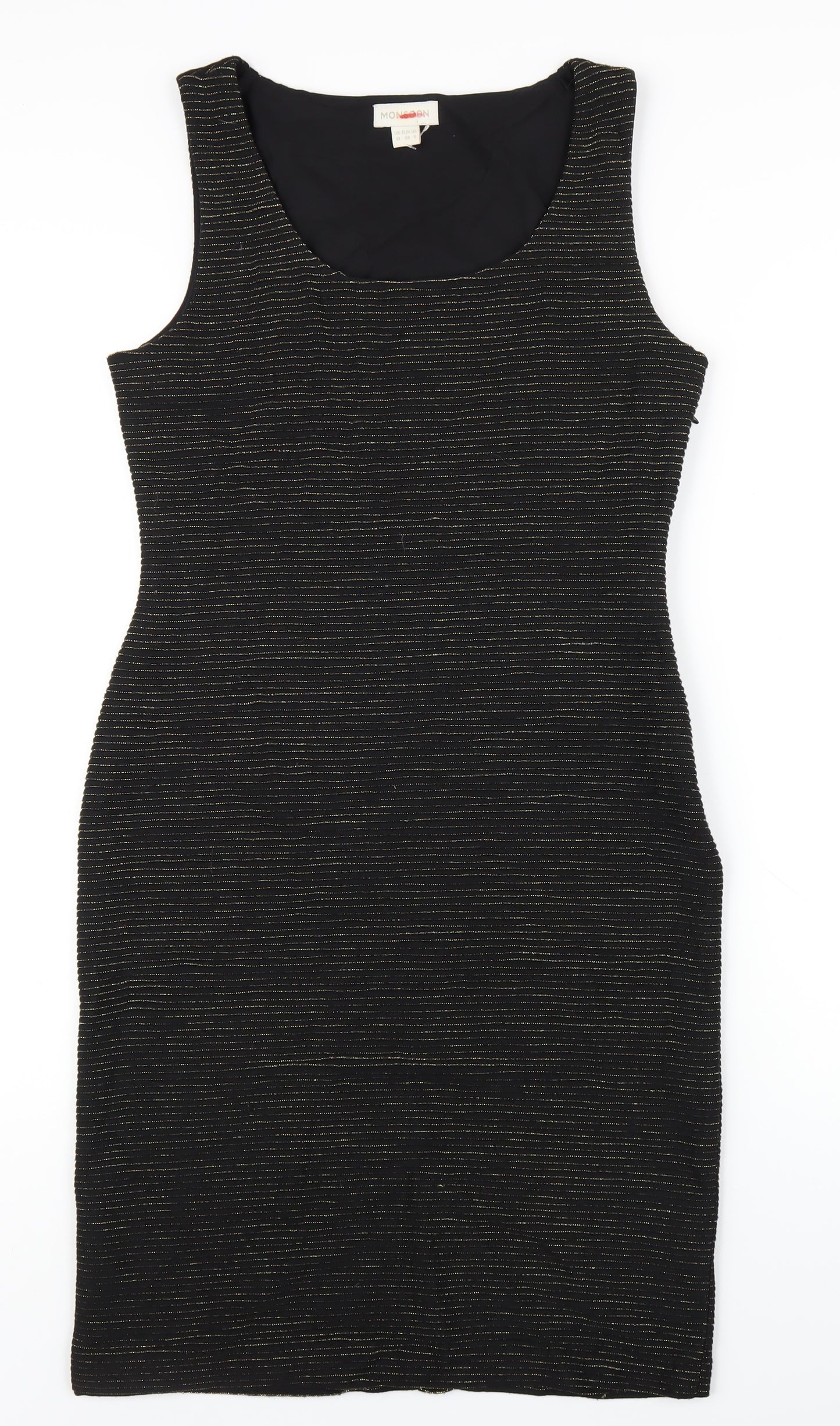 Monsoon Womens Black Striped Polyester Bodycon Size 10 Scoop Neck Zip