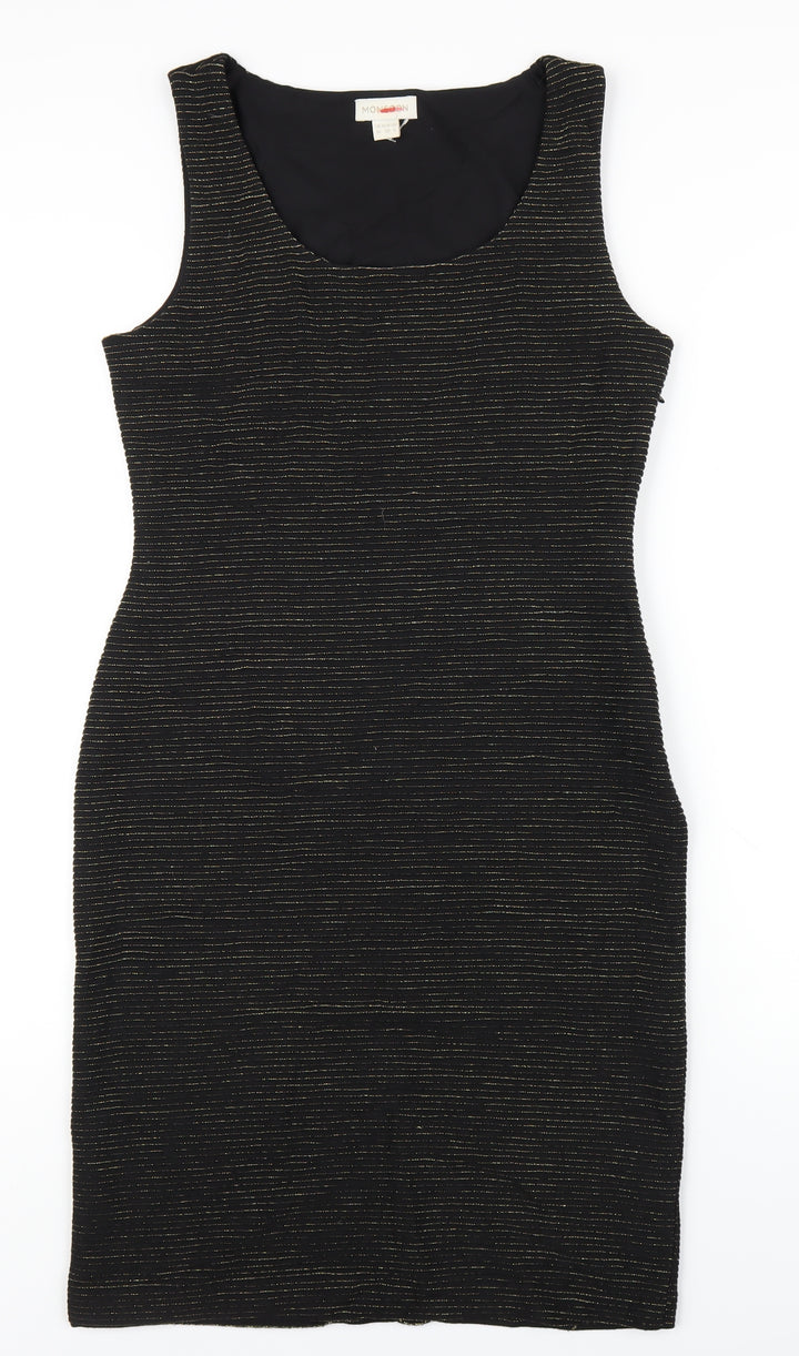 Monsoon Womens Black Striped Polyester Bodycon Size 10 Scoop Neck Zip