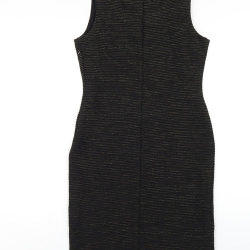 Monsoon Womens Black Striped Polyester Bodycon Size 10 Scoop Neck Zip