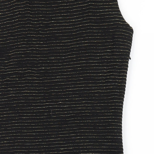 Monsoon Womens Black Striped Polyester Bodycon Size 10 Scoop Neck Zip