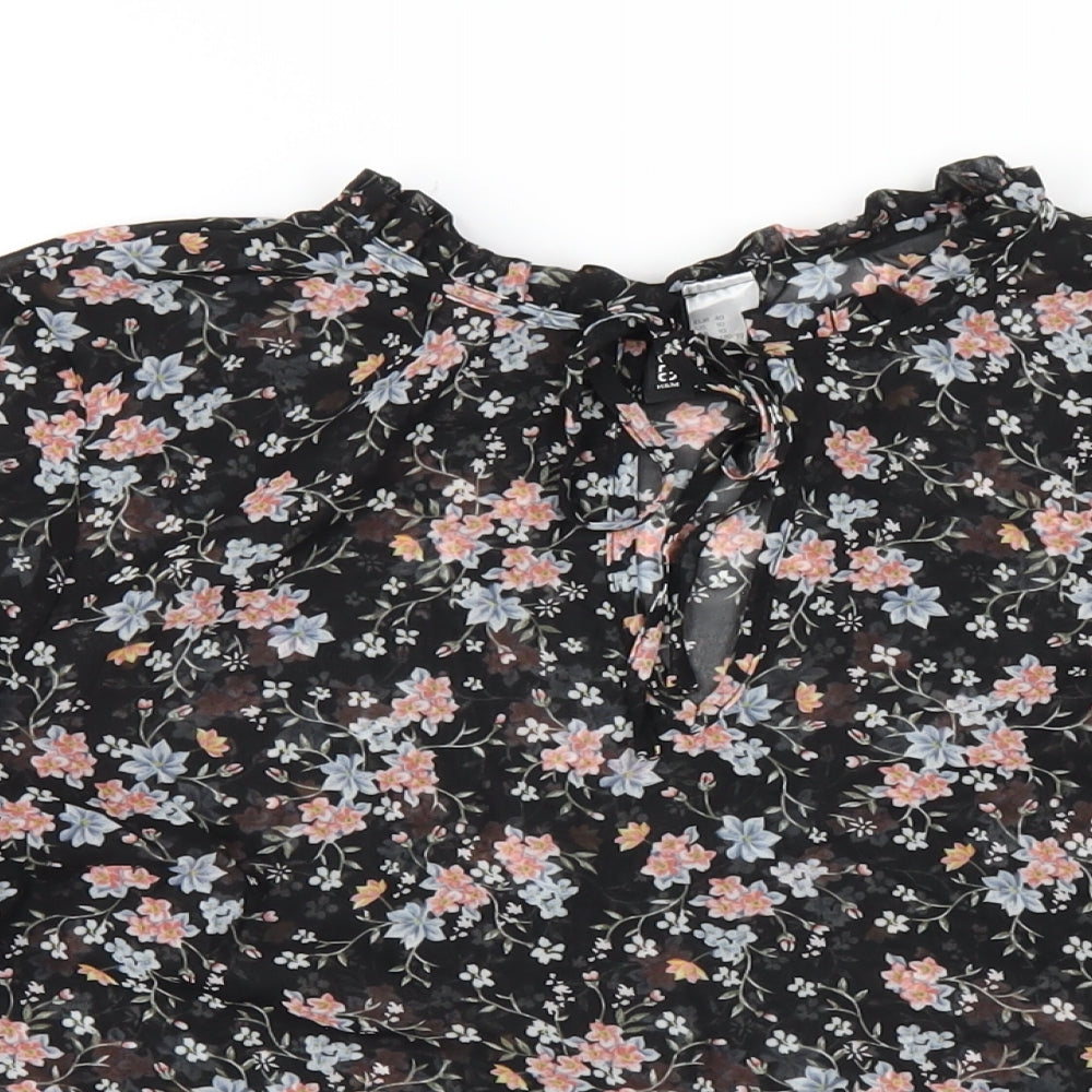 H&M Womens Black Floral Polyester Basic Blouse Size 12 Round Neck