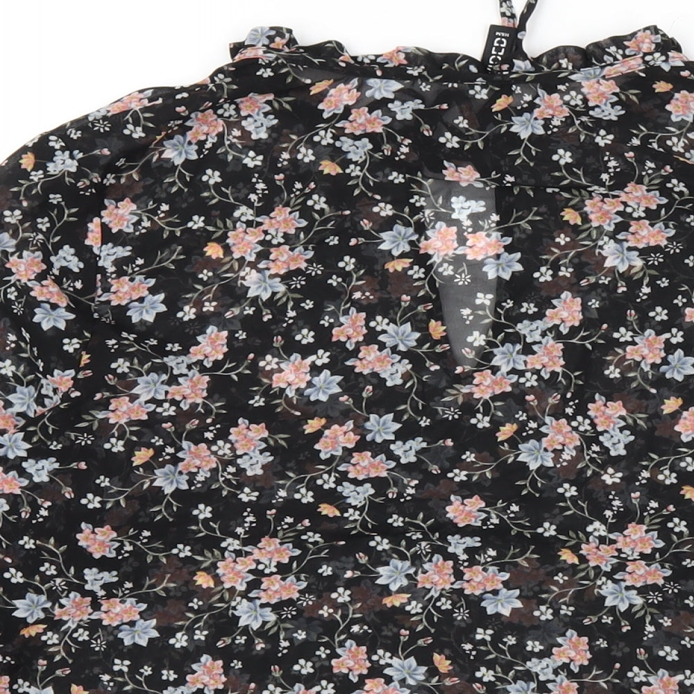 H&M Womens Black Floral Polyester Basic Blouse Size 12 Round Neck