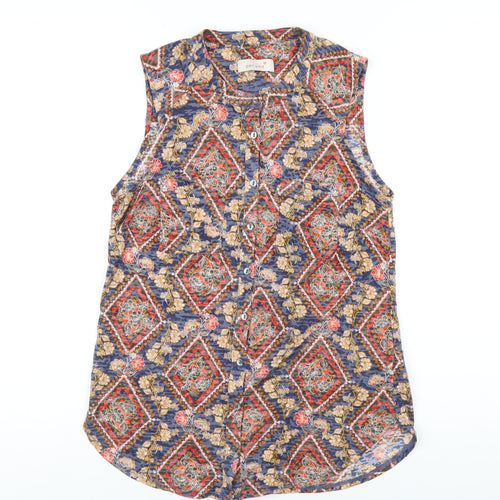 Per Una Womens Multicoloured Geometric Polyester Basic Button-Up Size 10 Round Neck