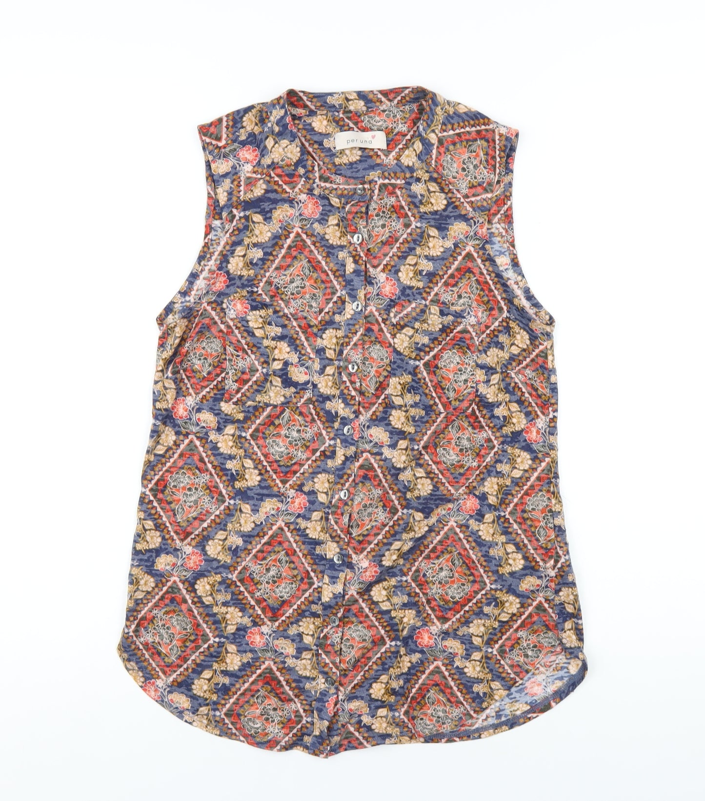 Per Una Womens Multicoloured Geometric Polyester Basic Button-Up Size 10 Round Neck