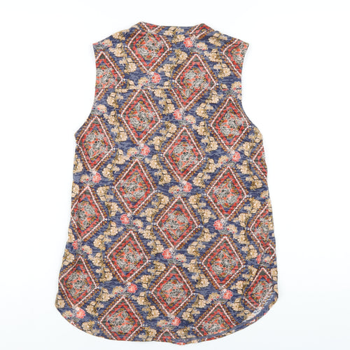 Per Una Womens Multicoloured Geometric Polyester Basic Button-Up Size 10 Round Neck