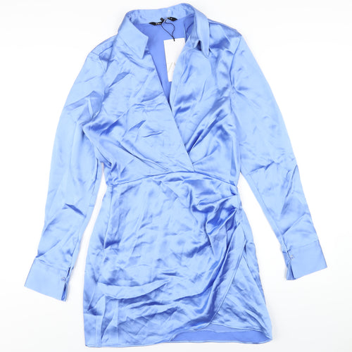 Zara Womens Blue Polyester Bodycon Size S Collared Zip