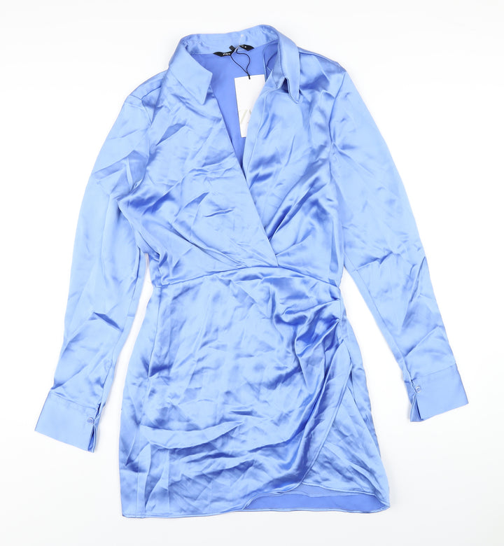 Zara Womens Blue Polyester Bodycon Size S Collared Zip