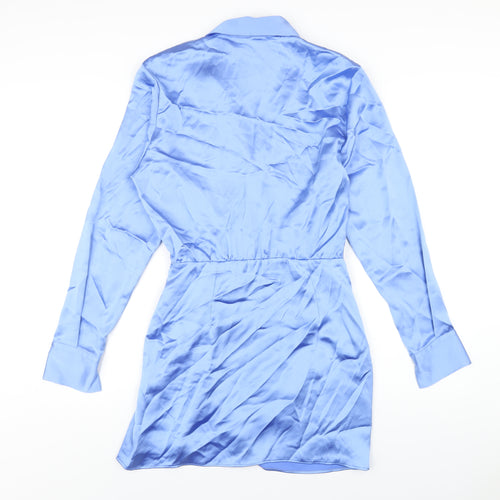 Zara Womens Blue Polyester Bodycon Size S Collared Zip