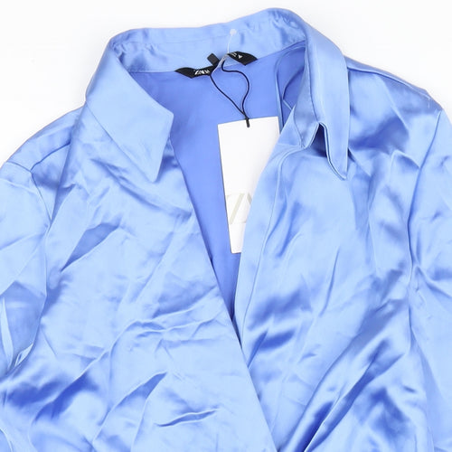 Zara Womens Blue Polyester Bodycon Size S Collared Zip