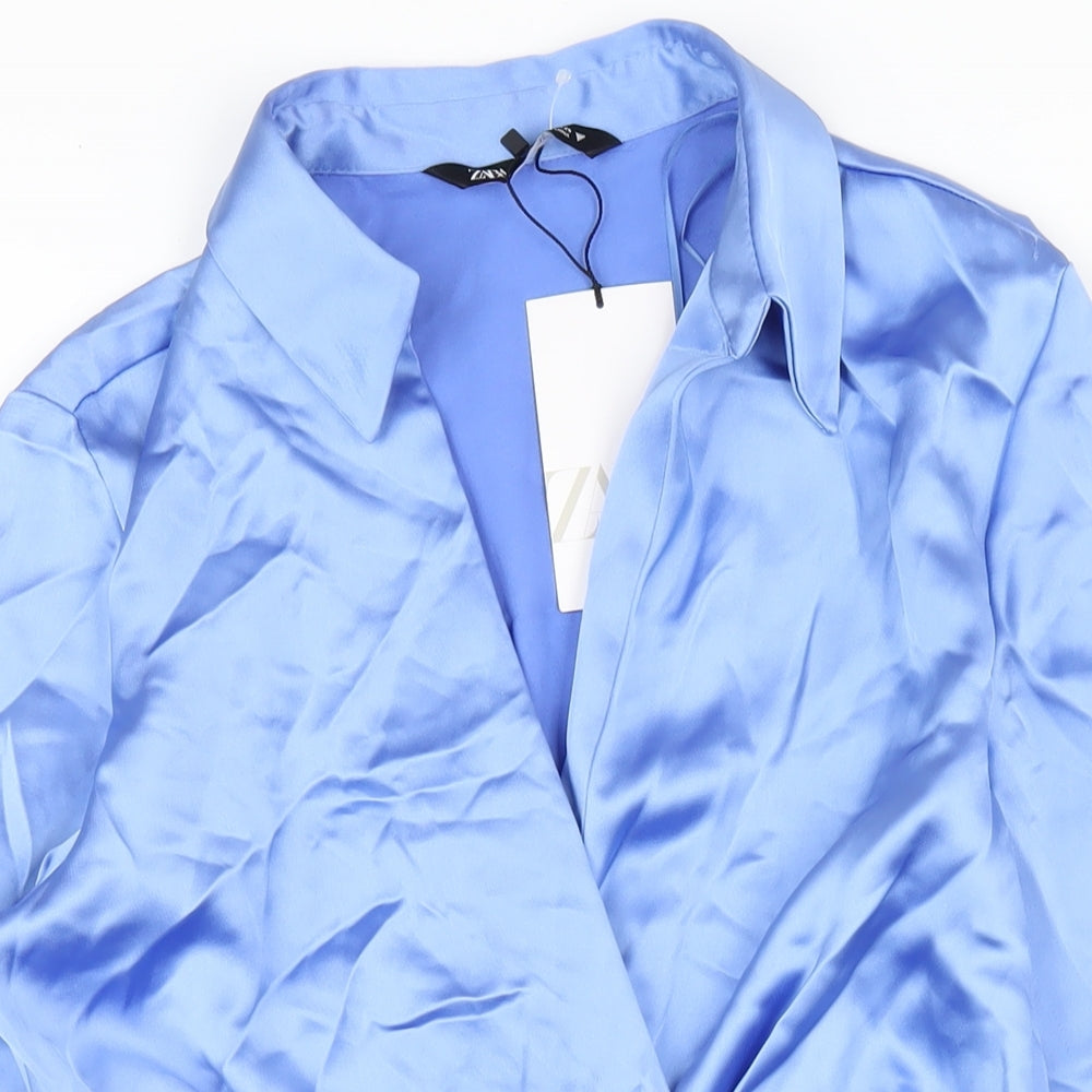 Zara Womens Blue Polyester Bodycon Size S Collared Zip