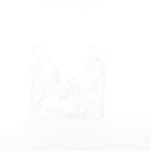 Quiz Womens White Polyester Camisole T-Shirt Size 8 V-Neck - Ruffle Neckline