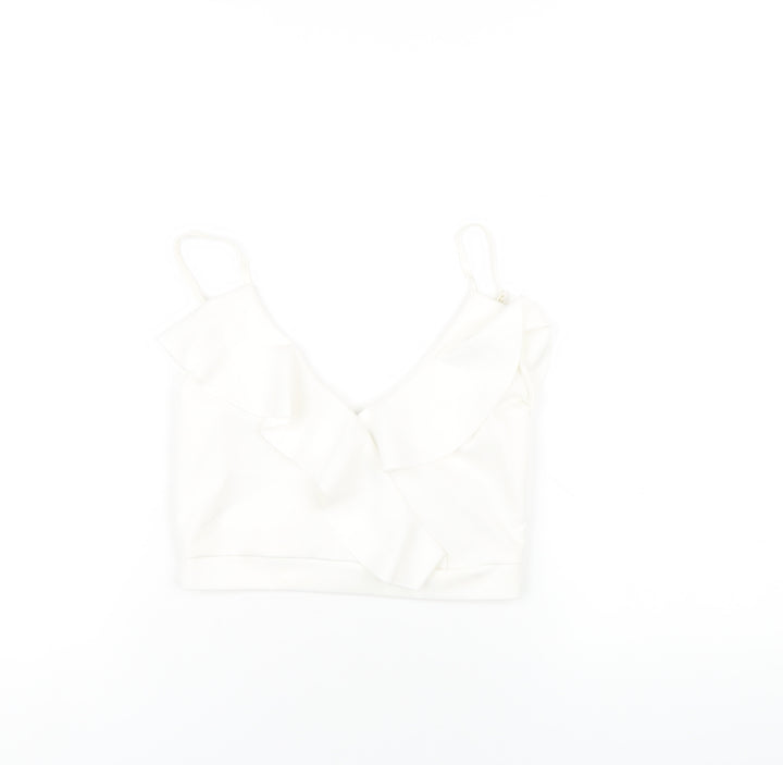 Quiz Womens White Polyester Camisole T-Shirt Size 8 V-Neck - Ruffle Neckline