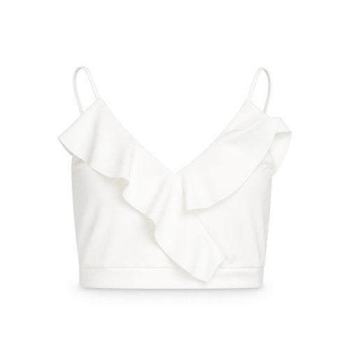 Quiz Womens White Polyester Camisole T-Shirt Size 8 V-Neck - Ruffle Neckline