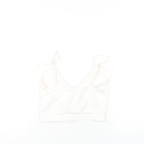 Quiz Womens White Polyester Camisole T-Shirt Size 8 V-Neck - Ruffle Neckline