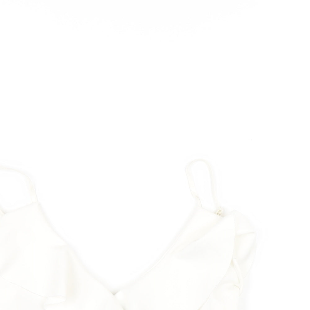 Quiz Womens White Polyester Camisole T-Shirt Size 8 V-Neck - Ruffle Neckline