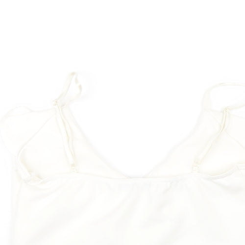 Quiz Womens White Polyester Camisole T-Shirt Size 8 V-Neck - Ruffle Neckline